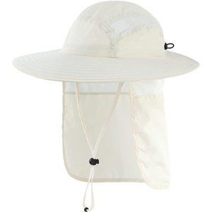 Mens UPF 50+ Sun Protection Cap Wide Brim Fishing Hat with Neck Flap White